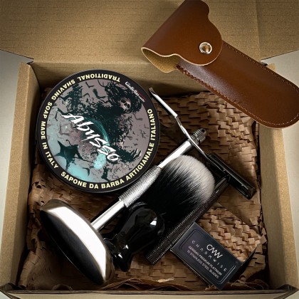 Premium Shaving Kit with Gunmetal Razor, Synthetic Brush, Soap and